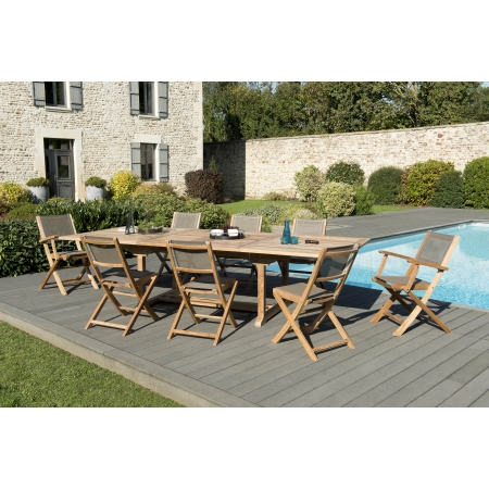 Salon de Jardin Teck Table D80 + 2 chaises pliantes SUMMER ref. 30020848, Ensemble repas