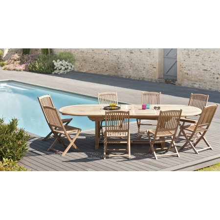 HARRIS - SALON DE JARDIN EN BOIS TECK 2 pers - Ensemble de jardin - 1 Table  carrée pliante 70 cm et 2 chaises textilène taupe