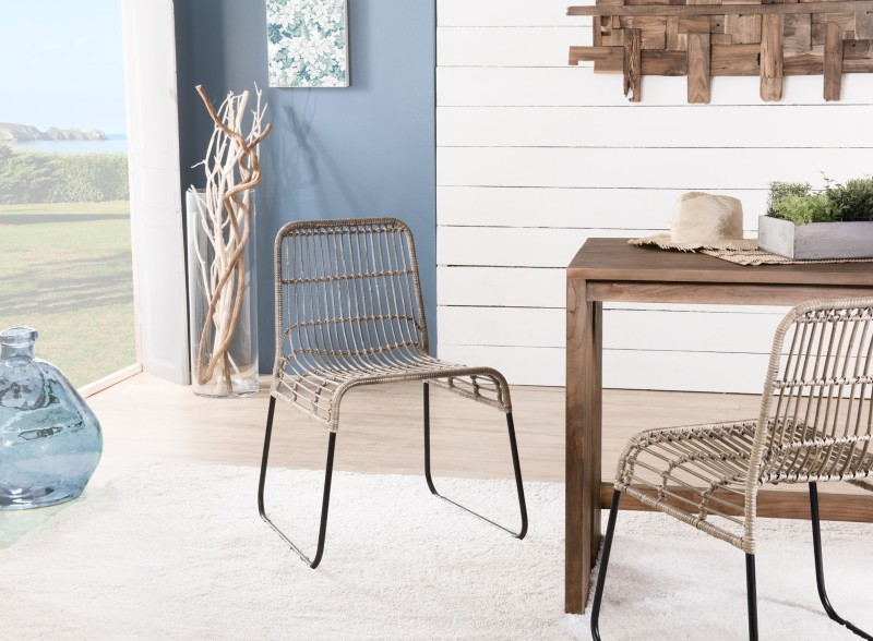 Lot de 2 chaises rotinkubu et métal noir BALLA Lot de 2 chaises rotinkubu et métal noir BALLA