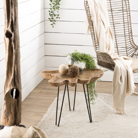 LALY - Table d'appoint bois Teck - plateau...