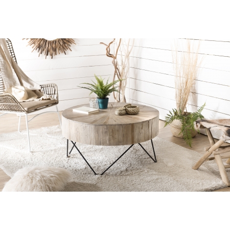 LALY - Table basse ronde 90x90cm bois Teck...