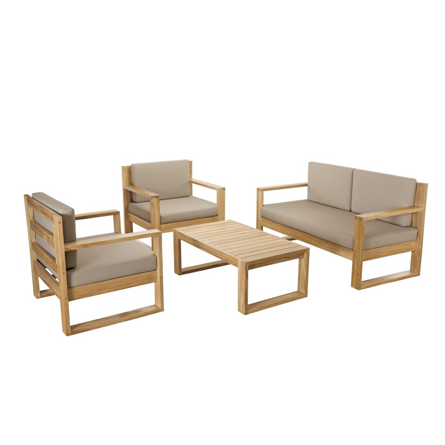 HARRIS Salon de jardin bois MEXICO Ensemble de 3 fauteuils et 1