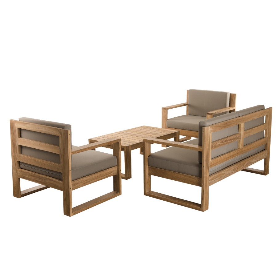 HARRIS Salon de jardin bois MEXICO Ensemble de 3 fauteuils et 1