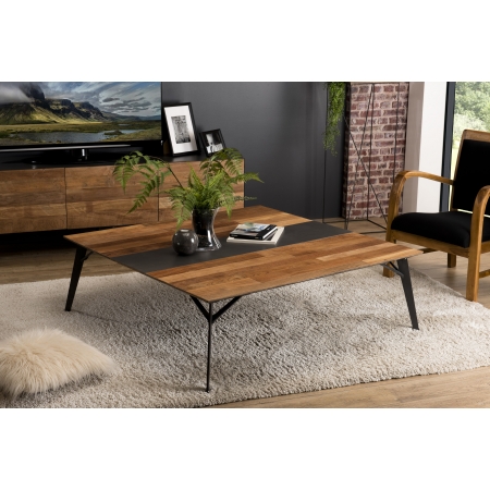 Table basse plateau rondelles bois teck pieds épingles