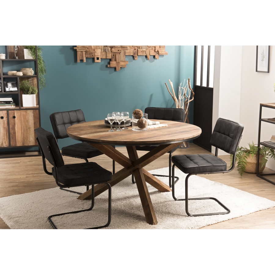 MADISON - Table à manger rectangulaire extensible 220/320cm bois teck  recyclé pieds métal noir