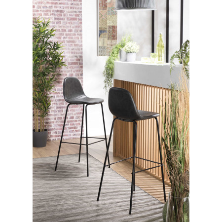 AUGUSTIN - Lot de 2 tabourets de bar John noir...