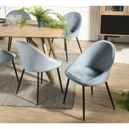 AUGUSTIN - Lot de 2 chaises velours bleu pieds...