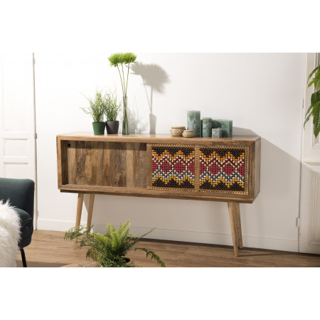 IRENE - Console bois Manguier 160x35cm 2 portes...