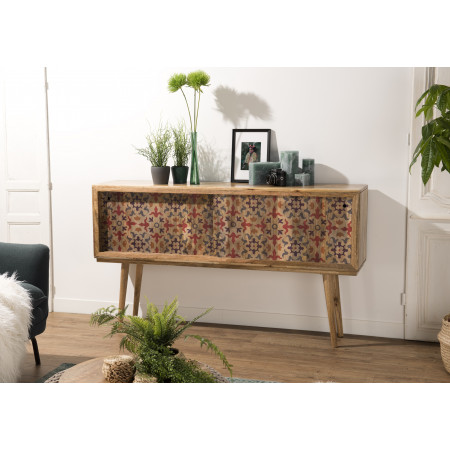 IRENE - Console bois Manguier 160x35cm 2 portes...