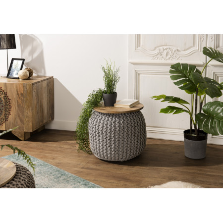 IRENE - Tabouret rond plateau bois Manguier et...