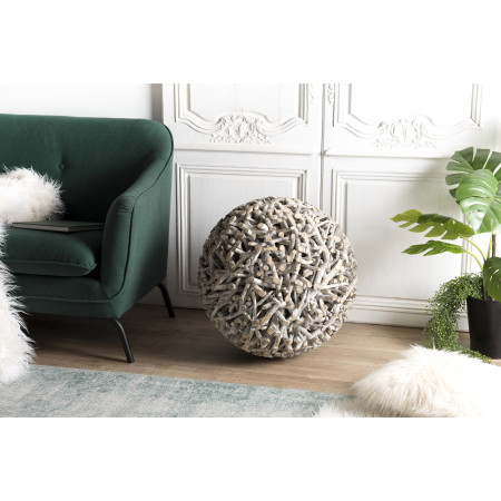 SUZY - Boule déco grise bois Teck branches