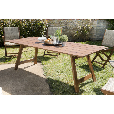 HOMIFAB Table de jardin rectangulaire 6/8 places en acier traité et bois  d'acacia - Ubud