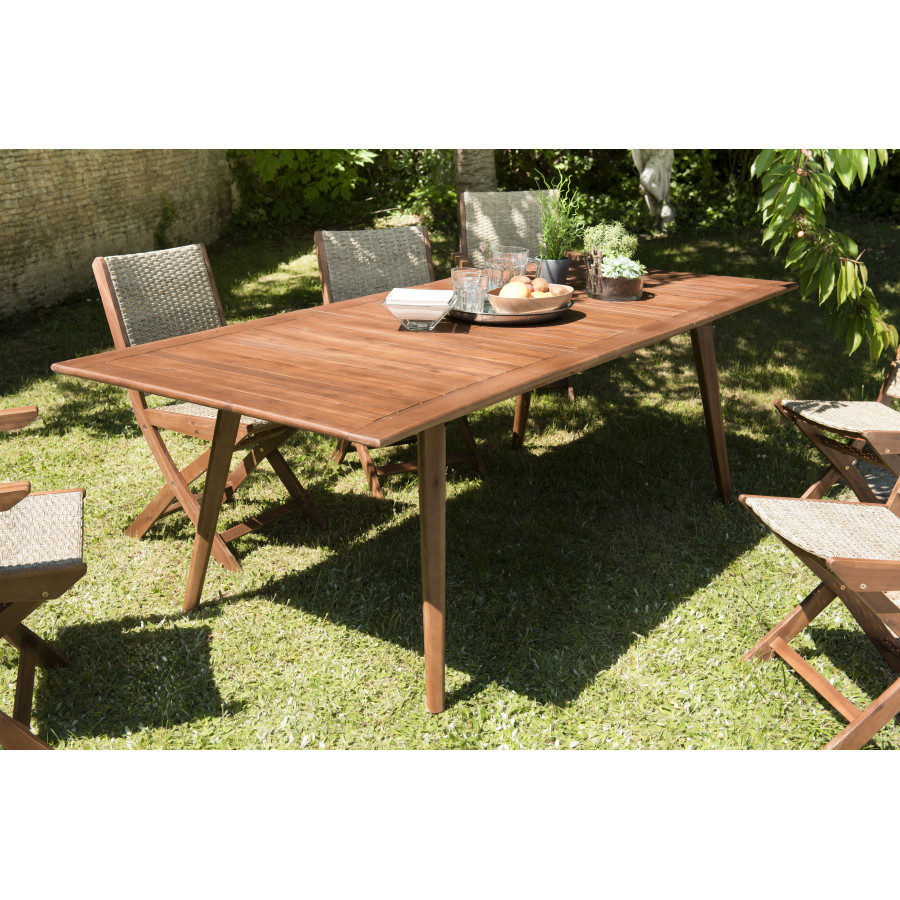 VICTOIRE - Table de jardin 8/10 personnes - extensible 180/240x100x75 cm en  bois Acacia