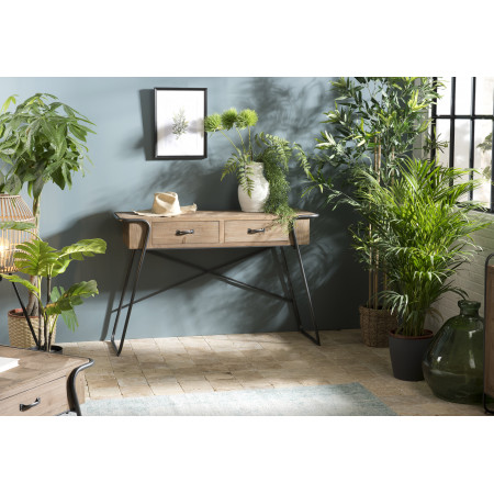 HABY - Console 2 tiroirs plateau naturel Sapin...