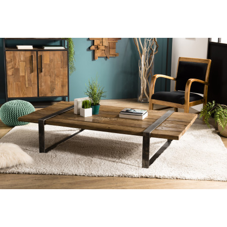 LEONCE - Table basse multi-planches marron bois...