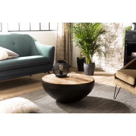 ROBIN - Table basse ronde noire 68x68cm bois...