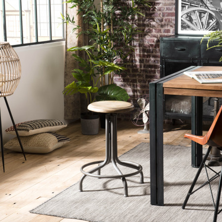 ROBIN - Tabouret industriel assise bois...