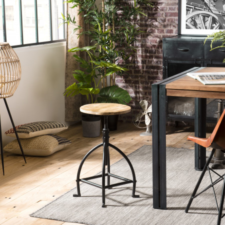 ROBIN - Tabouret industriel assise bois...