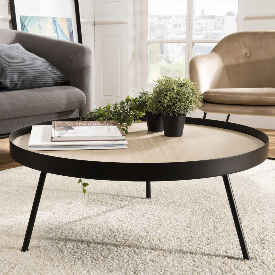 Table basse ronde 85x85cm pieds métal