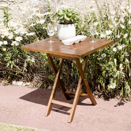 HANNA - Table de jardin 2 personnes - carrée pliante 70x70cm en bois teck  huilé