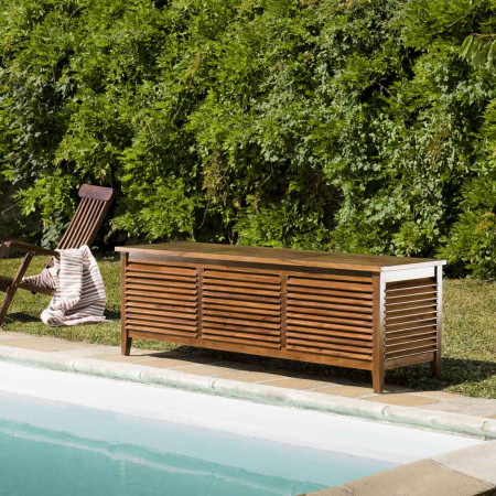 HANNA - Coffre de jardin piscine en bois teck...