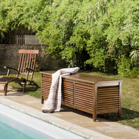 Coffre de jardin piscine HANNA en bois teck huilé 165x55cm