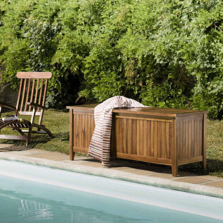 HANNA - Coffre de jardin piscine en bois teck...