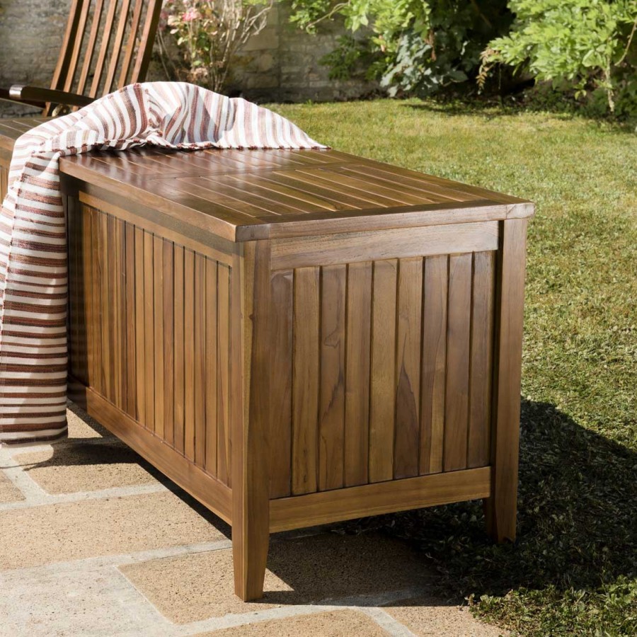 HANNA Coffre de jardin piscine en bois teck huilé 165x55cm