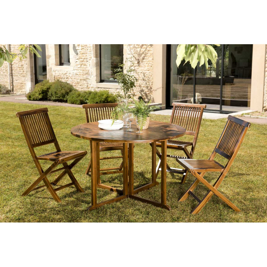 Salon de jardin 2 personnes Table ronde 70x70cm et 2 fauteuils beiges et  noires