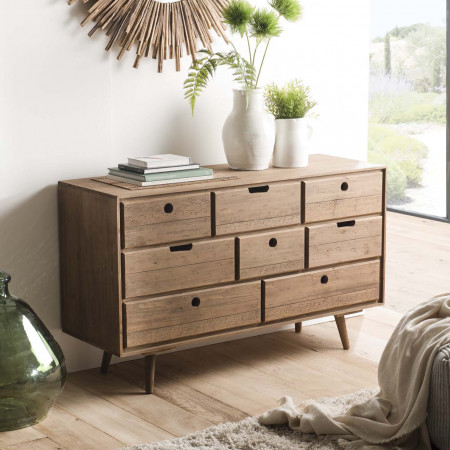 ANDREW - Commode scandi bois marron 8 tiroirs...