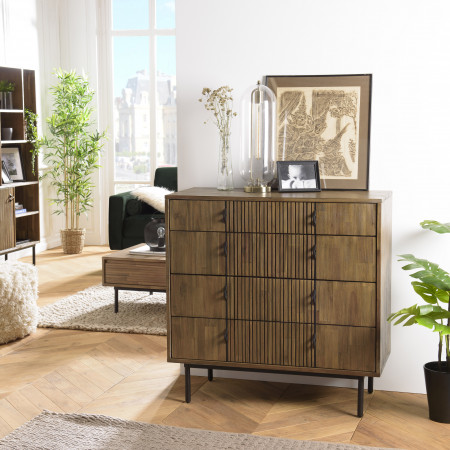 ERNESTO - Commode marron 4 tiroirs Acacia pieds...