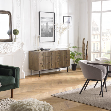ERNESTO - Commode marron 6 tiroirs Acacia pieds...