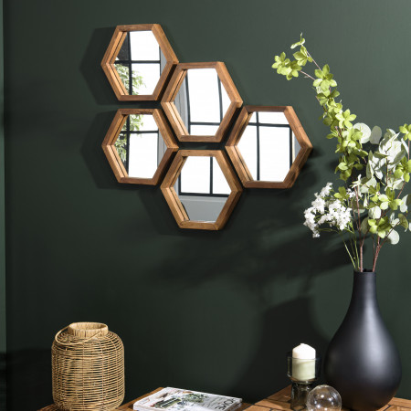 ALIDA - Miroir "S" marron structure bois teck...