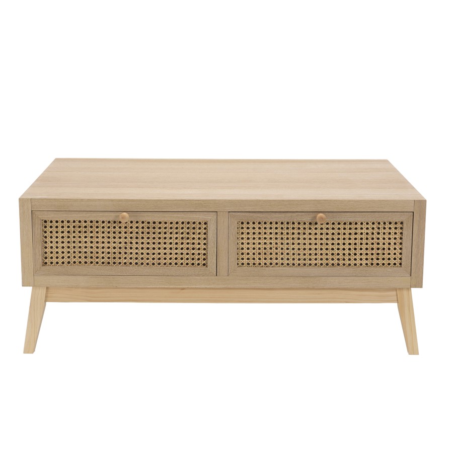 ALICIA Table basse 4 tiroirs cannage naturel
