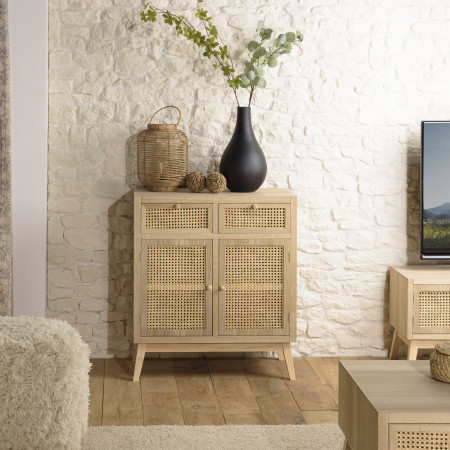 ALICIA - Buffet 2 portes 2 tiroirs cannage naturel