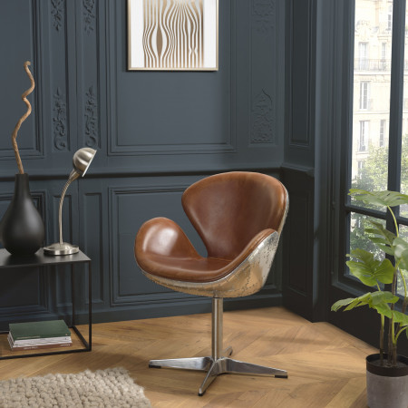 GASTON - Fauteuil marron NEVADA vintage cuir...