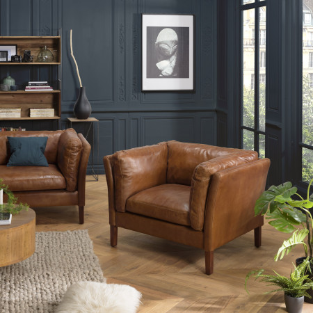 GASTON - Fauteuil marron MILANO vintage cuir 1...