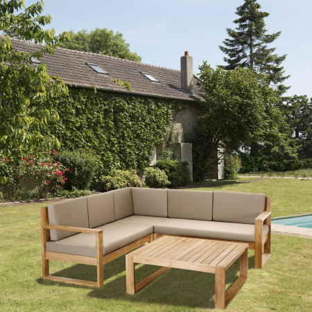 Salon de jardin Vilma avec canapé 2 fauteuils et table basse en bois  d'acacia FSC 100%