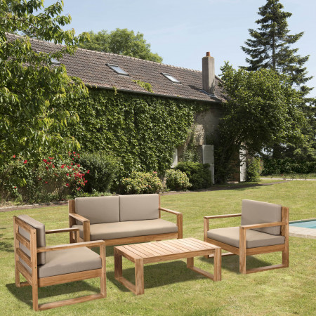 LAPOOH Salon de Jardin 5 pcs avec Coussins crème Bois de Teck Solide,Salon  De Jardin Extérieur,Meuble Salon Jardin Exterieur,Meuble Balcon Exterieur :  : Jardin