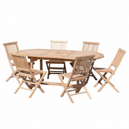 Salon de Jardin Teck Table D80 + 2 chaises pliantes SUMMER ref. 30020848, Ensemble repas