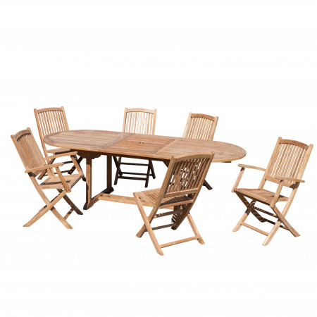 HARRIS - SALON DE JARDIN EN BOIS TECK 8/10 pers - 1 Table ovale extensible  180*240/100 cm 4 chaises et 2 fauteuils