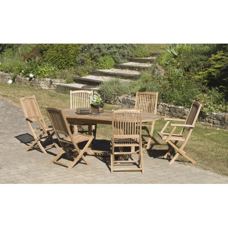 HARRIS - SALON DE JARDIN EN BOIS TECK 8/10 pers - 1 Table ovale extensible  180*240/100 cm 4 chaises et 2 fauteuils