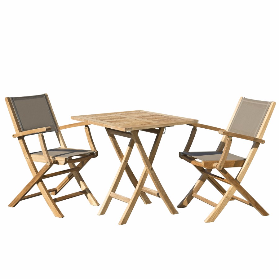 HARRIS SALON DE JARDIN EN BOIS TECK 2 pers. 1 Table carrée pliante
