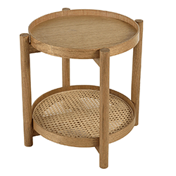 Image en mouvement de la table d'appoint en mindi et rotin naturel