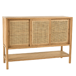 Image en mouvement du buffet portes coulissantes en mindi et rotin