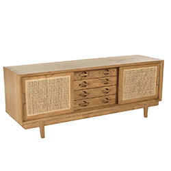 Image en mouvement du meuble TV en mindi et rotin